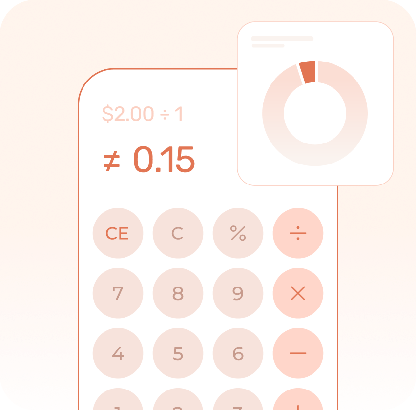 Calculator: $2.00 ÷ 1 ≠ $0.15 — the share of real installs on a donut chart