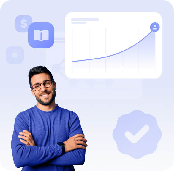 A smiling media buyer and a growth chart of real installs